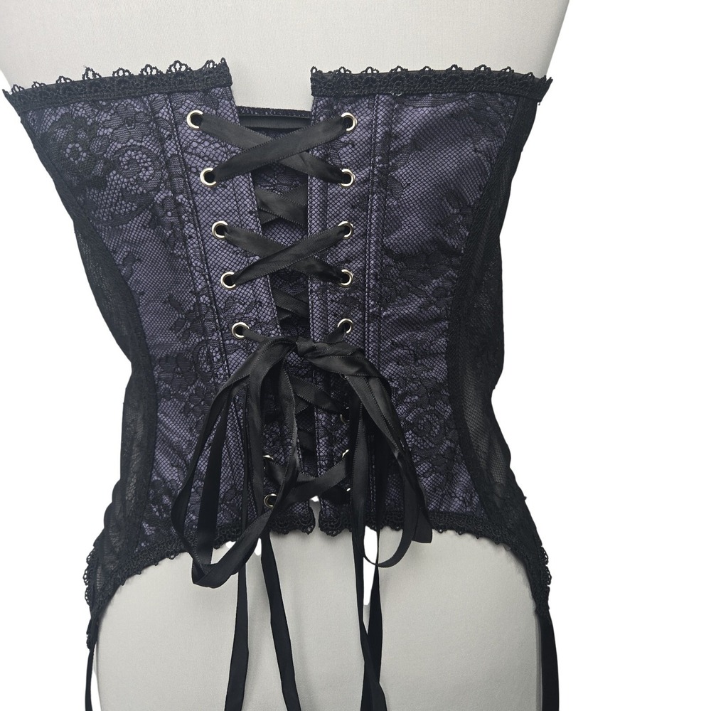 ADORE ME 1X Women's Lingerie Strapless Hookfront Lace Corset Purple & Black - Picture 5 of 11